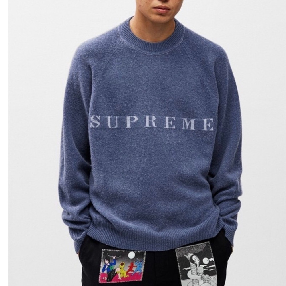 Supreme Stone Washed Blue 100% Wool Pullover Streetwear Sweater Size Large